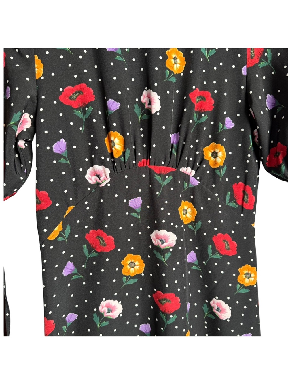 Dark Romantic Floral Polka Dot Midi Dress Size 4 Cottagecore 90’s Novelty Print - Picture 8 of 12